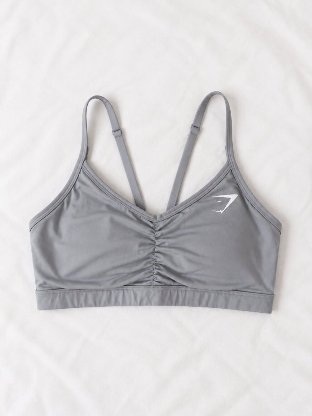 Gymshark Gray Ruched Cross Back Sports Bra – Women’s Size Medium